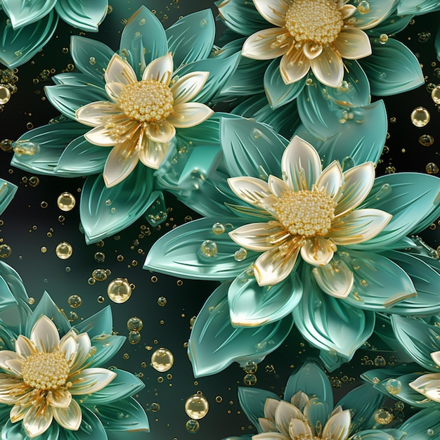 Modèle de fleur de lotus sans couture Aqua et or élégance tranquille