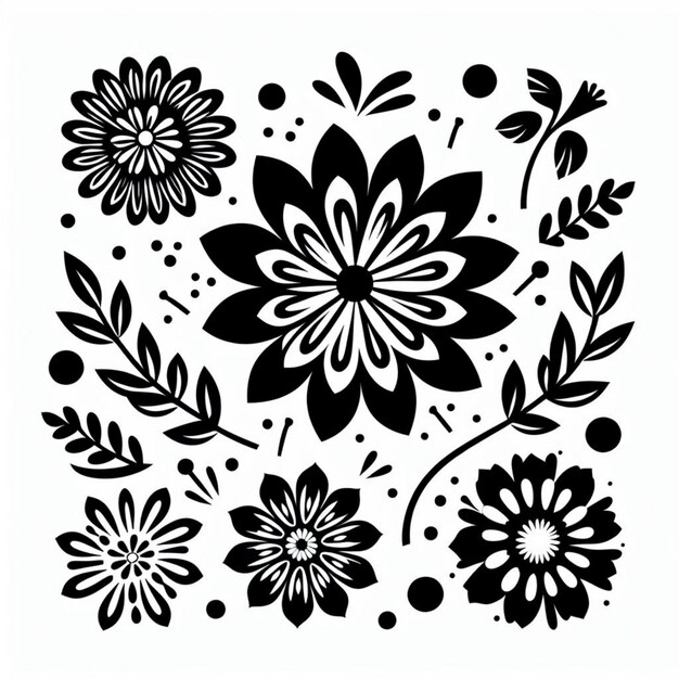 modèle de fleur vectoriel noir et blanc