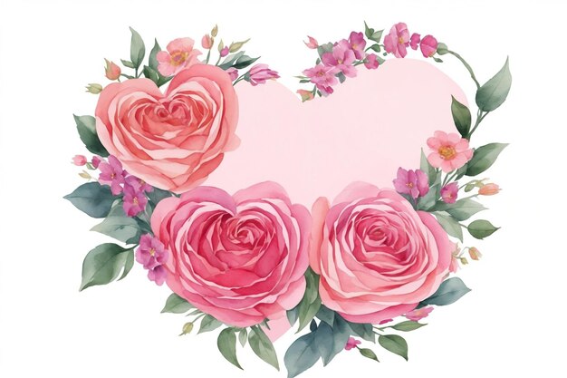 Modèle avec des fleurs à l'aquarelle et un cœur Décor pour la Saint-Valentin AI