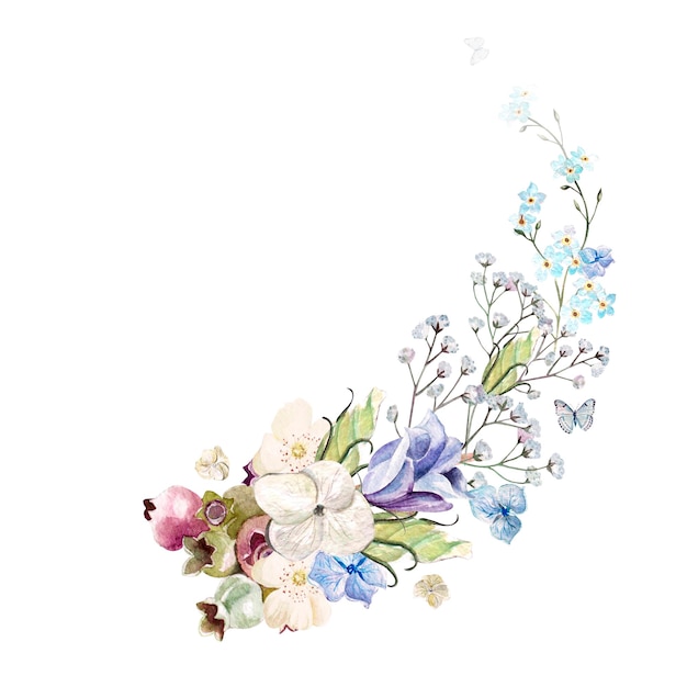 Modèle avec des fleurs de pétunia aquarelle en arrière-plan