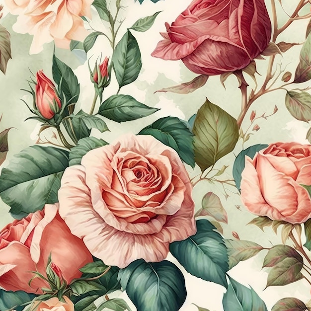 modèle floral rose aquarelle