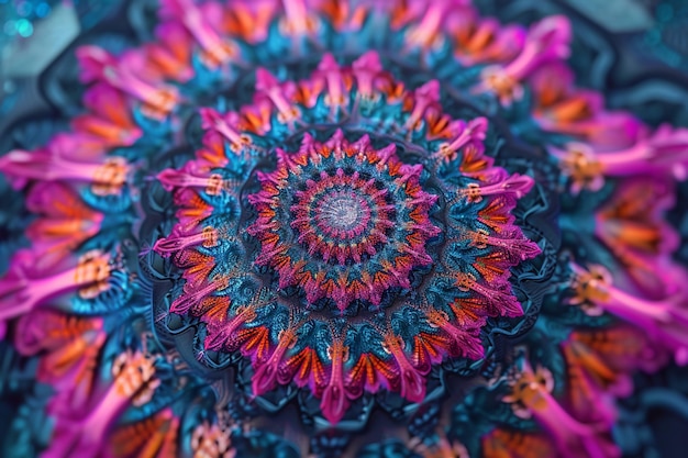 Photo modèle fractal de mandala psychédélique élément décoratif vintage au néon vibrant