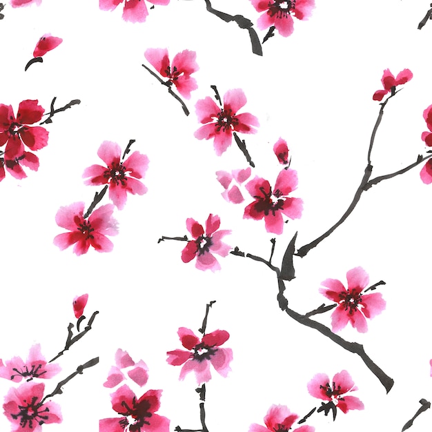 Modèle frais de printemps sans soudure. Motif de fleurs de sakura en fleurs.