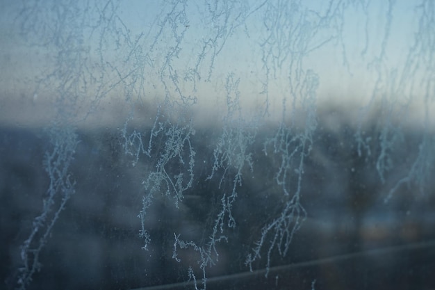 Modèle de givre sur le concept d'hiver en verre