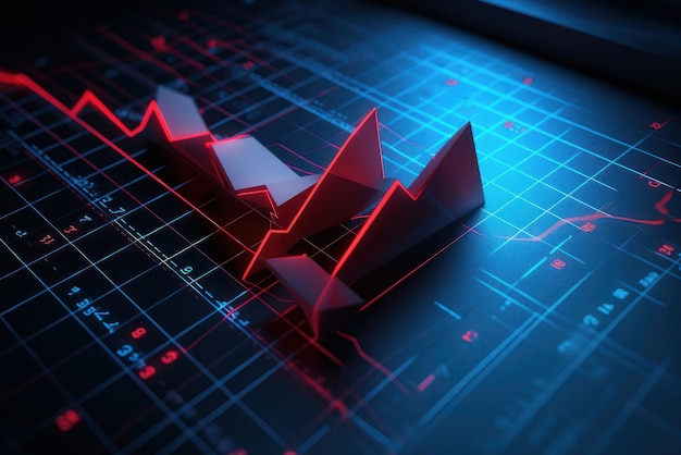 Modèle D de graphique financier avec rétroéclairage rouge sur fond bleu tableau de financement boursier econom