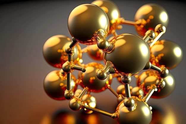 Photo modèle de gros plan de molécule composé de sphères volumétriques brillantes et brillantes