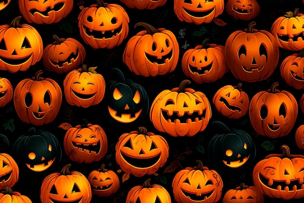 Modèle d'Halloween Citrouilles de Jack Fond d'écran Génération AI