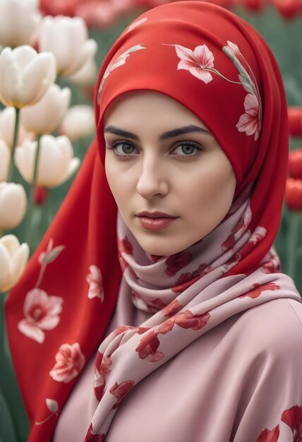 modèle de hijab avec des tulipes