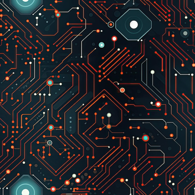 modèle homogène d'un circuit de micropuce avec des technologies électroniques numériques pour la carte mère et le processeur dans un ordinateur sur un fond rouge foncé