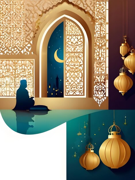 modèle d'illustration de grille de Moubarak Eid du Ramadan