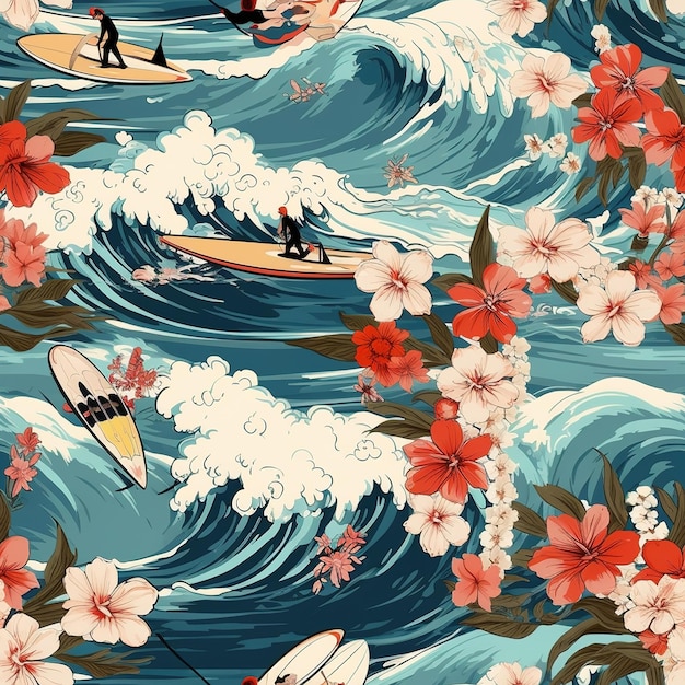 modèle d'illustration de surfeur hawaïen