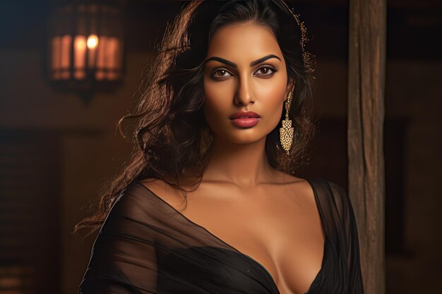 Modèle indienne en robe noire