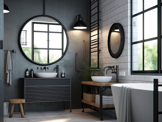 Modèle d'intérieur réaliste de salle de bain de conception minimale moderne IA générative