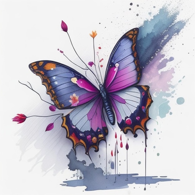 Modèle d'invitation d'anniversaire papillon aquarelle peint à la main