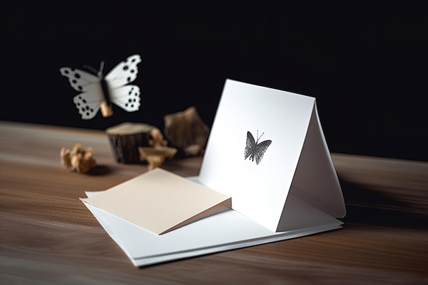 Modèle d'invitation ou de carte postale avec une esthétique minimale sur fond sombre flou