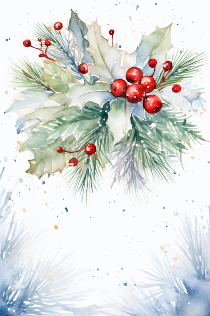 Modèle d'invitation de carte de vœux de Noël et de Nouvel An Illustration à l'aquarelle