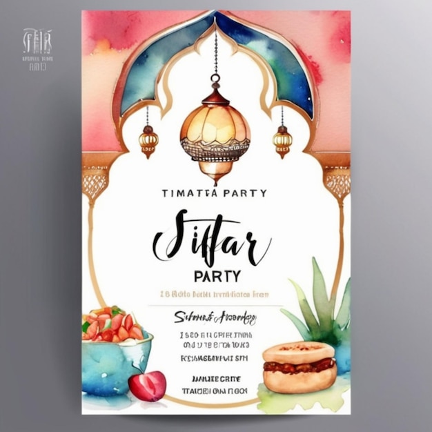 Modèle d'invitation à une fête d'Iftar à l'aquarelle verticale vectorielle élégante