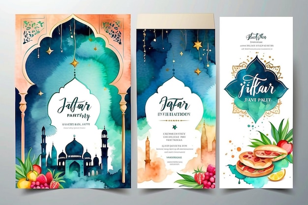 modèle d'invitation à la fête d'Iftar vertical vectoriel à l'aquarelle