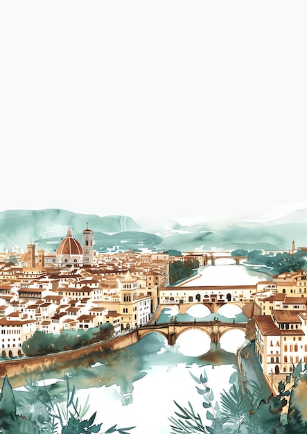 modèle d'invitation de mariage à l'aquarelle du paysage de Florence, en Italie