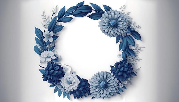 Modèle d'invitation de mariage avec une couronne de fleurs haut de gamme Fleurs bleues élégantes modernes