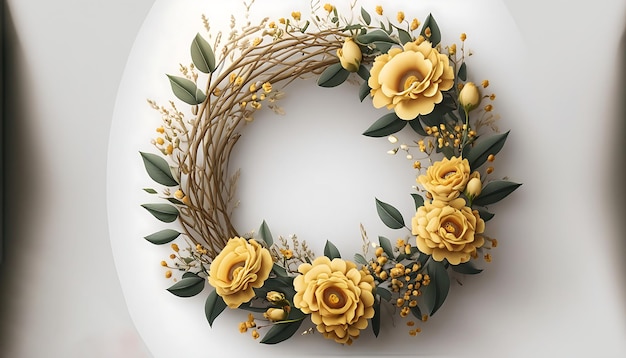 Modèle d'invitation de mariage avec une couronne de fleurs haut de gamme Fleurs jaunes élégantes modernes