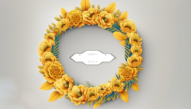 Modèle d'invitation de mariage avec une couronne de fleurs haut de gamme Fleurs jaunes élégantes modernes