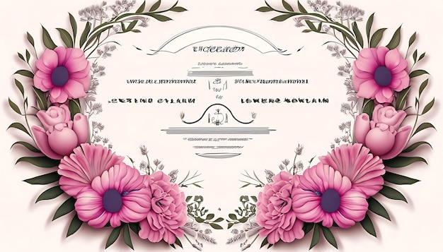 Modèle d'invitation de mariage avec une couronne de fleurs haut de gamme Fleurs magenta élégantes modernes