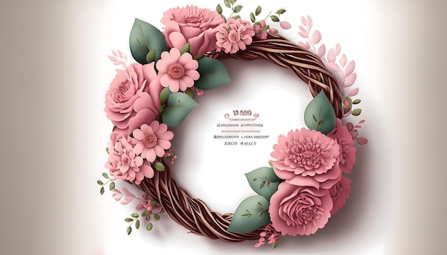 Modèle d'invitation de mariage avec une couronne de fleurs haut de gamme Fleurs roses élégantes modernes