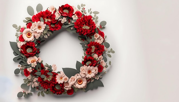Modèle d'invitation de mariage avec une couronne de fleurs haut de gamme Fleurs rouges élégantes modernes