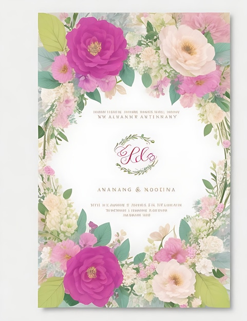 Modèle d'invitation de mariage de couronne florale élégante