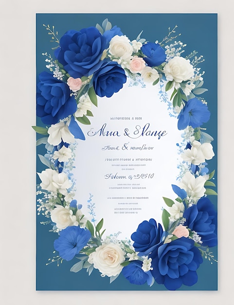 Modèle d'invitation de mariage de couronne florale Premium Fleurs bleues élégantes modernes