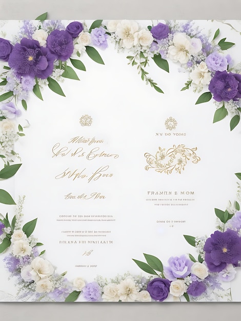 Modèle d'invitation de mariage couronne florale premium fleurs violettes élégantes modernes