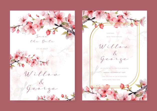 Modèle d'invitation de mariage avec décoration florale et de feuilles