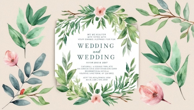 Un modèle d'invitation de mariage élégant avec un dessin d'aquarelle florale peinte à la main