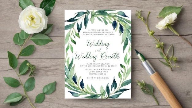 Un modèle d'invitation de mariage élégant avec un dessin d'aquarelle florale peinte à la main