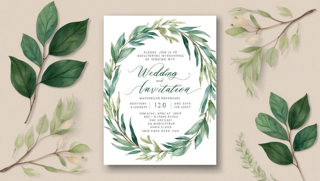 Un modèle d'invitation de mariage élégant avec un dessin d'aquarelle florale peinte à la main
