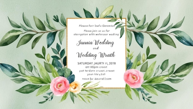 Un modèle d'invitation de mariage élégant avec un dessin d'aquarelle florale peinte à la main