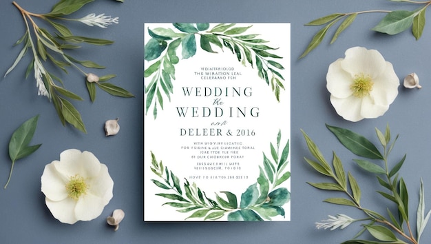 Un modèle d'invitation de mariage élégant avec un dessin d'aquarelle florale peinte à la main