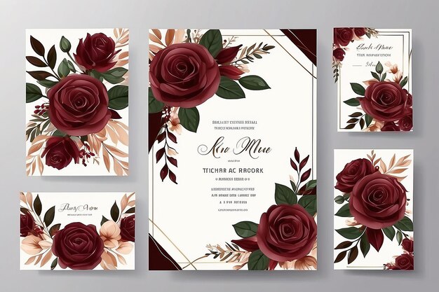 Photo modèle d'invitation de mariage floral avec des roses brunes et marron fleurs et feuilles de décoration