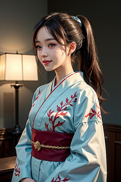 Modèle japonais de jeune fille belle portant un beau kimono fond d'écran de beauté exquise