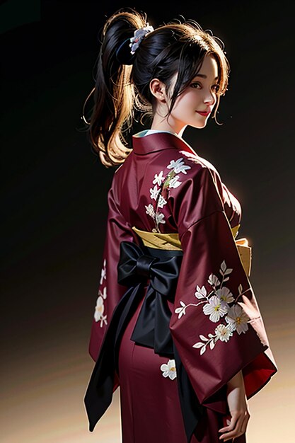 Modèle japonais de jeune fille belle portant un beau kimono fond d'écran de beauté exquise