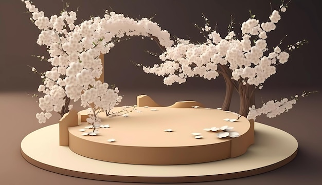 Un modèle d'un jardin de fleurs de cerisier avec des fleurs blanches.