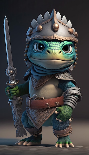 Modèle de jeu 3D Cute Iguana Animal Warrior AI générative