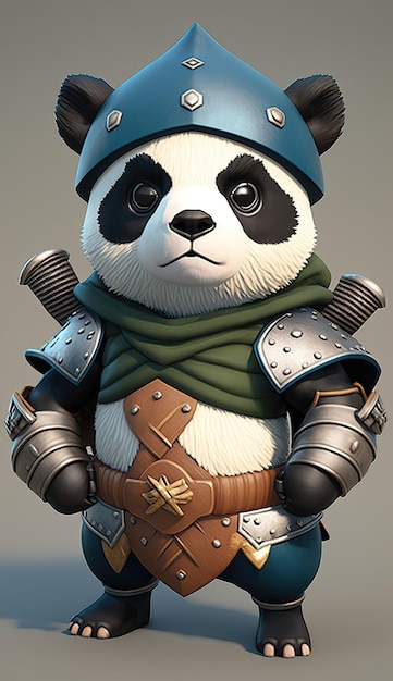 Modèle de jeu 3D de guerrier animal panda géant mignon IA générative