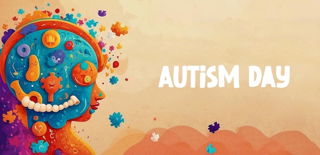Modèle de la journée de l'autisme pour les médias sociaux avec des couleurs vives et vives