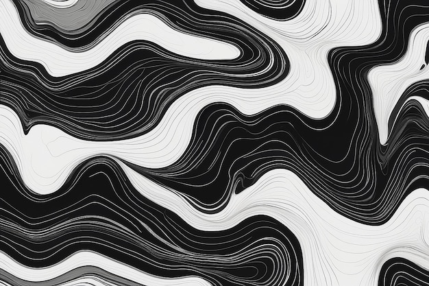 Modèle de ligne topographique de contour abstrait en noir et blanc