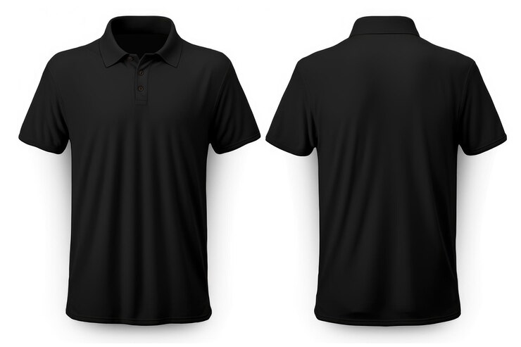 Modèle de maillot de polo noir blanc vue avant et arrière sur un fond blanc généré par Ai