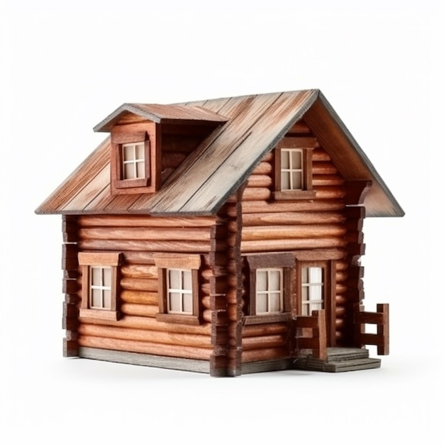 Modèle de maison en bois 3d isolé sur fond blanc