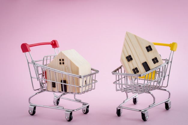 Modèle de maison en bois dans le panier