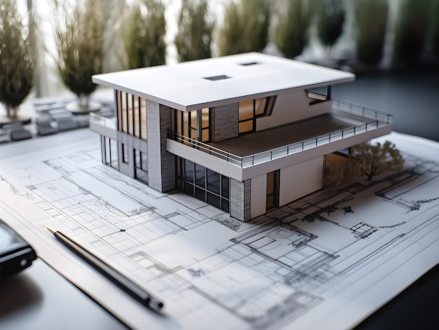 Photo un modèle de maison avec un grand porche et une grande fenêtre.